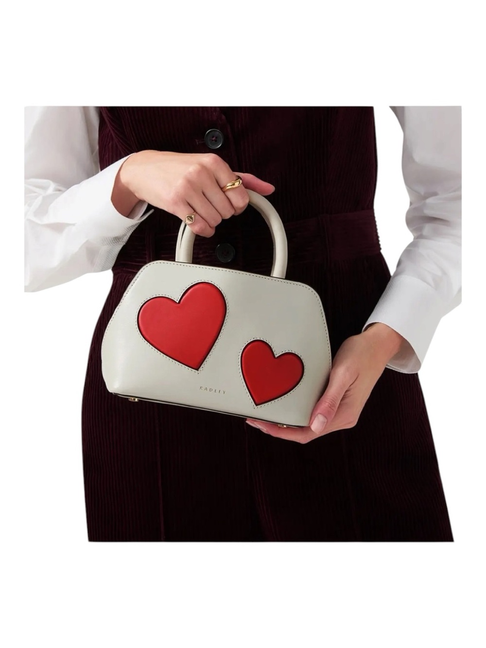 RADLEY LONDON Cream Satchel with Red Heart Appliqués - Picture 5 of 12